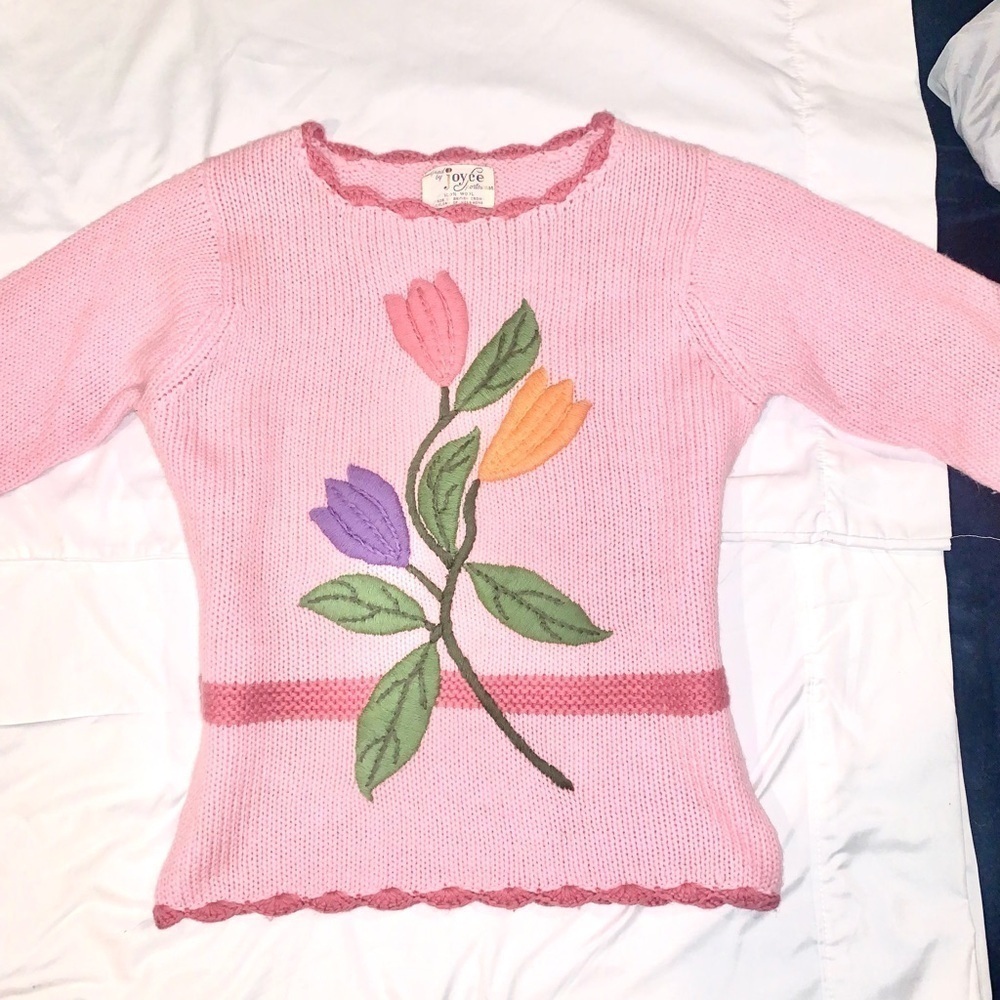Vintage Joyce Sportswear 100% Wool Sweater Floral Needlework 1950s size 38